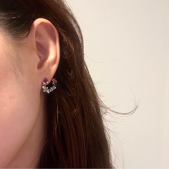 Diamonique Rainbow Baguette Open Hoop Earrings - Picture 4 of 6